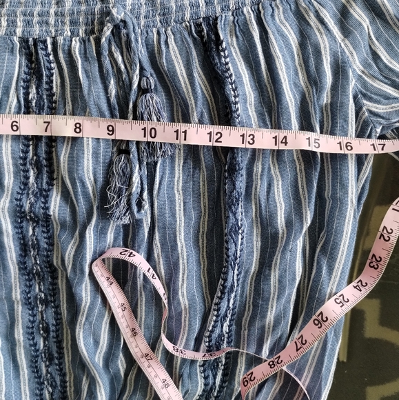 Floral, Embroidered Chambray Peasant Blouse - Picture 11 of 12